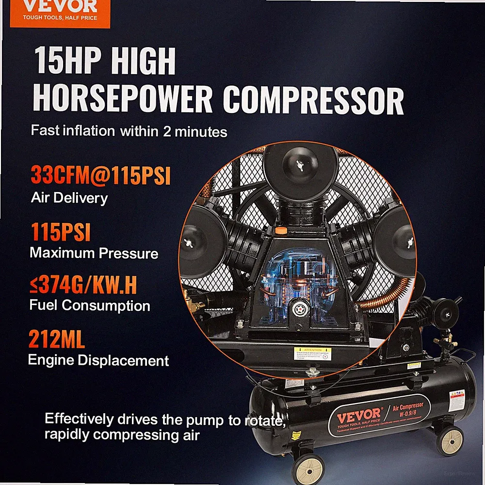 15HP Gas Air Compressor 30 Gallon Horizontal Tank 33 CFM@115 PSI
