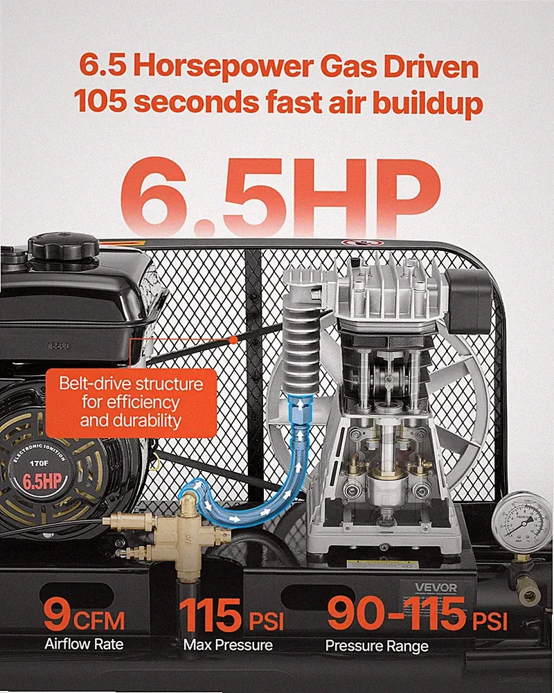 9 Gallon Twin-Tank Gas Powered Air Compressor, Spray Painting