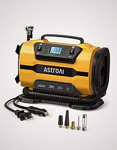 Tire Inflator Portable Air Compressor Pump 150PSI 12V DC/110V AC Light Yellow